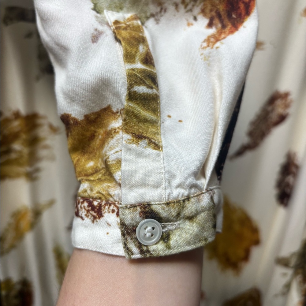 Japanes Galerie Vie dress Cream Leaf-Print Long Sleeve Shirt Dress - Picture 2 of 9